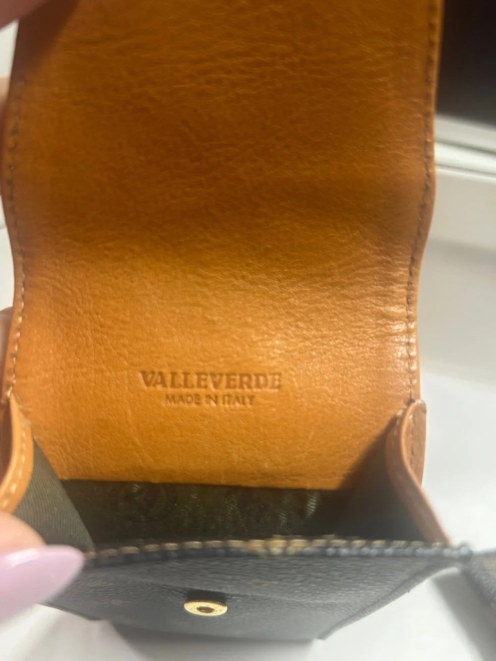 ValleVerde Made in Italy Leather Patterned Phone Holster with Tan Emblem